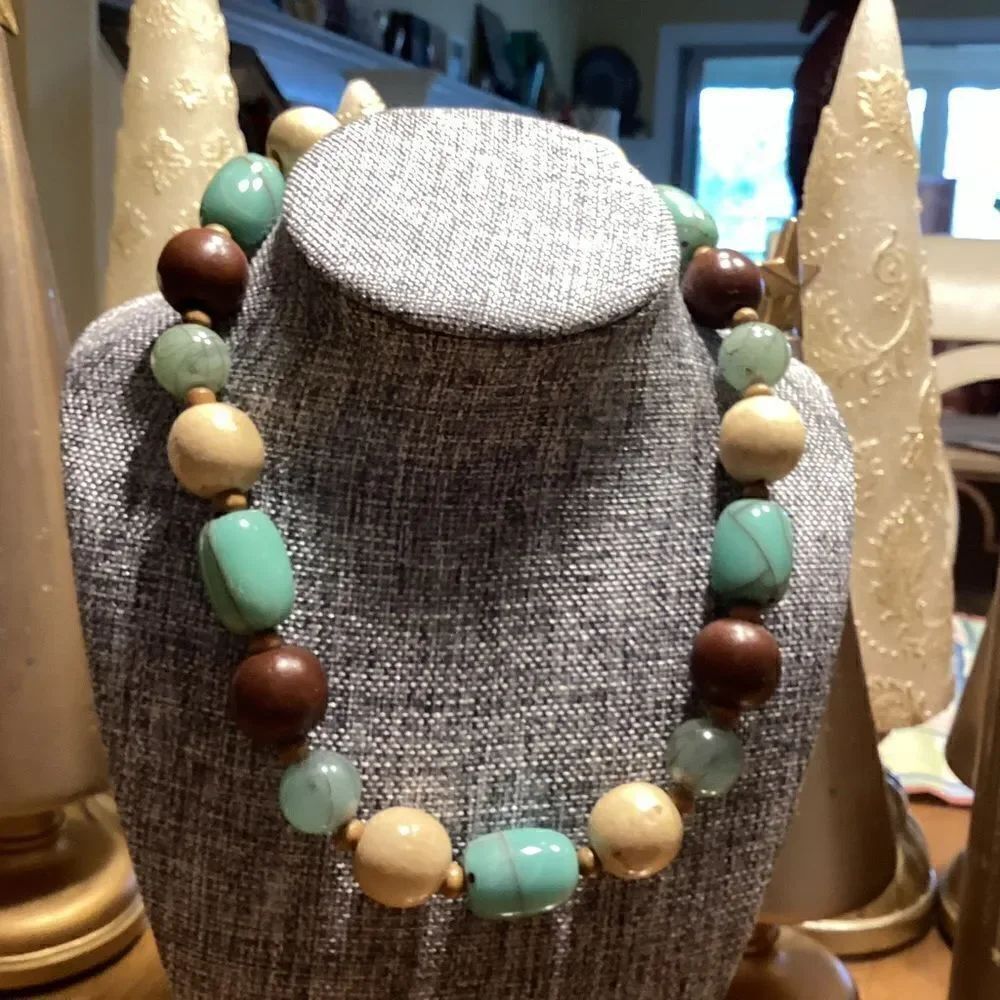 Wooden and Ceramic Beads Adjustable Necklace